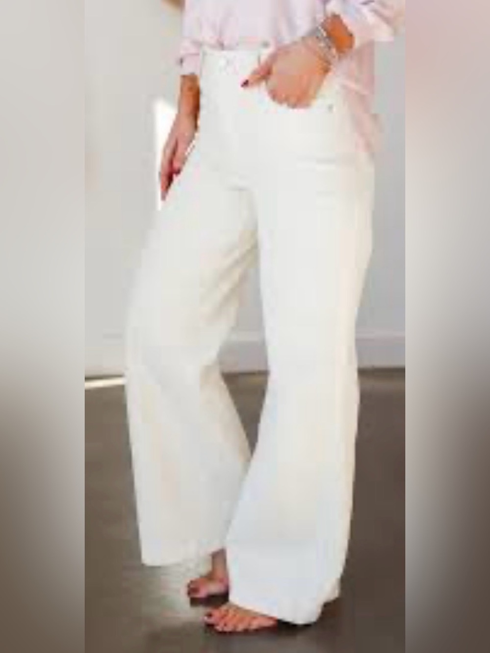 DEAR JOHN Cropped Frayed Wide Leg Fiona Cream Minimalist Jeans